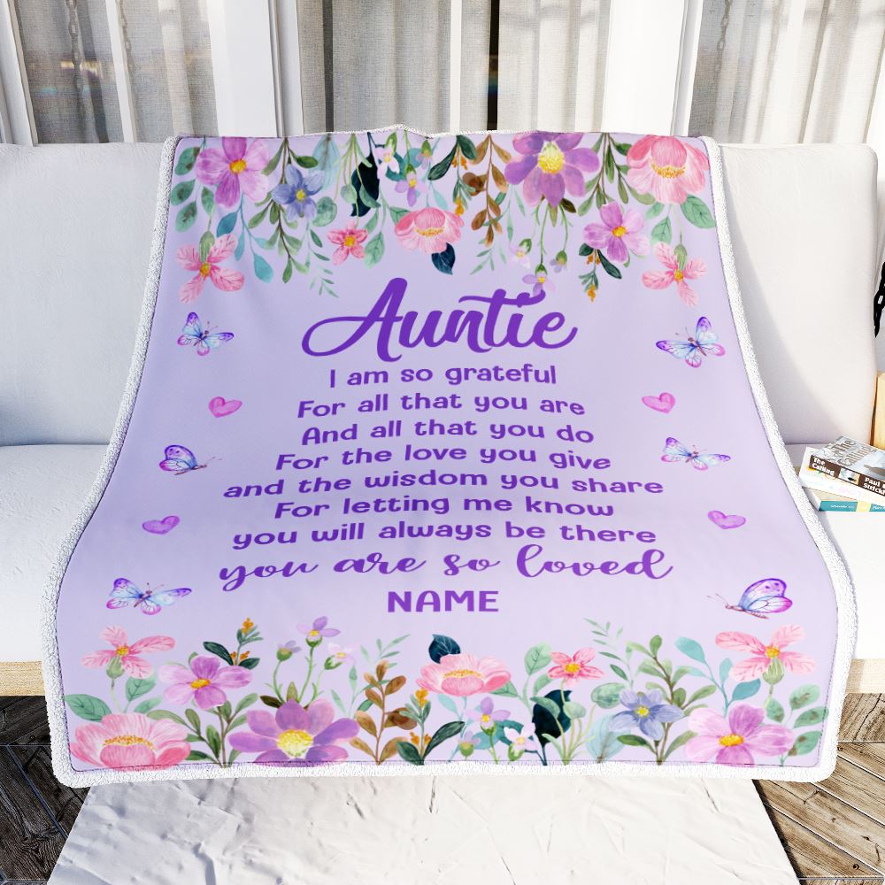 Personalized Auntie Blanket From Niece Nephew Floral Butterfly Love You Give Auntie Mothers Day Birthday Christmas Customized Bed Fleece Throw Blanket | teecentury