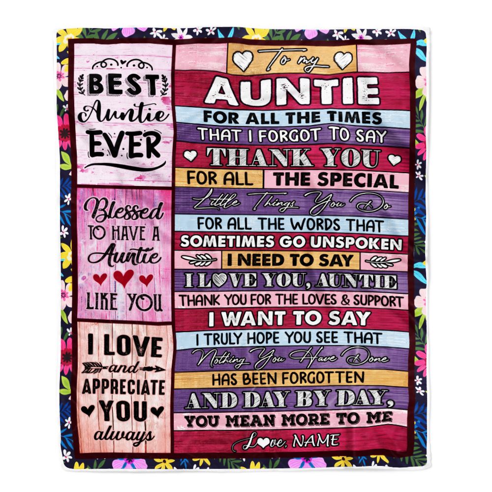Personalized Auntie Blanket From Niece Nephew Thank You For The Love Auntie Mothers Day Birthday Christmas Customized Bed Fleece Throw Blanket | teecentury