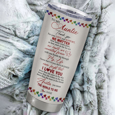 Personalized Auntie From Niece Nephew Stainless Steel Tumbler Cup Never Forget I Love You You Mean The World To Me Auntie Mothers Day Birthday Christmas Travel Mug | teecentury