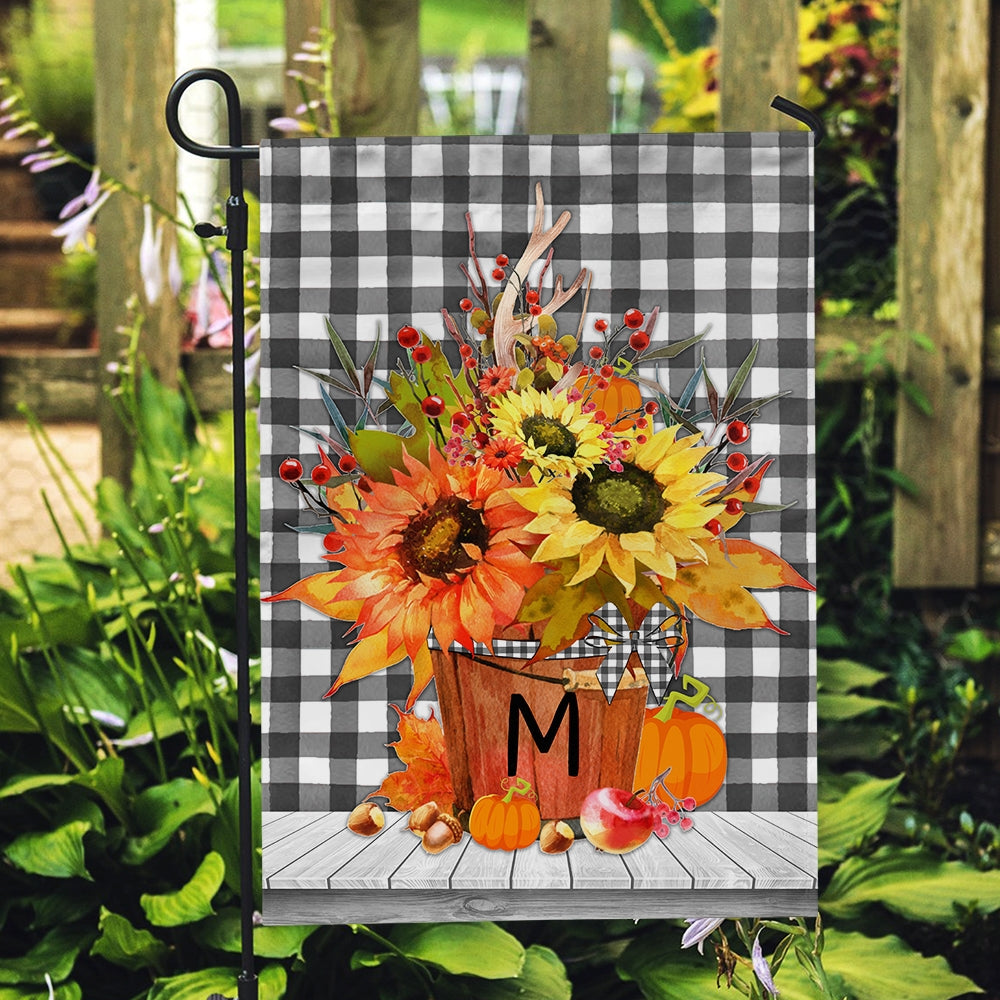 Personalized Autumn Arrangement Initial Letter Embroidered Monogram Flag | Teecentury.com