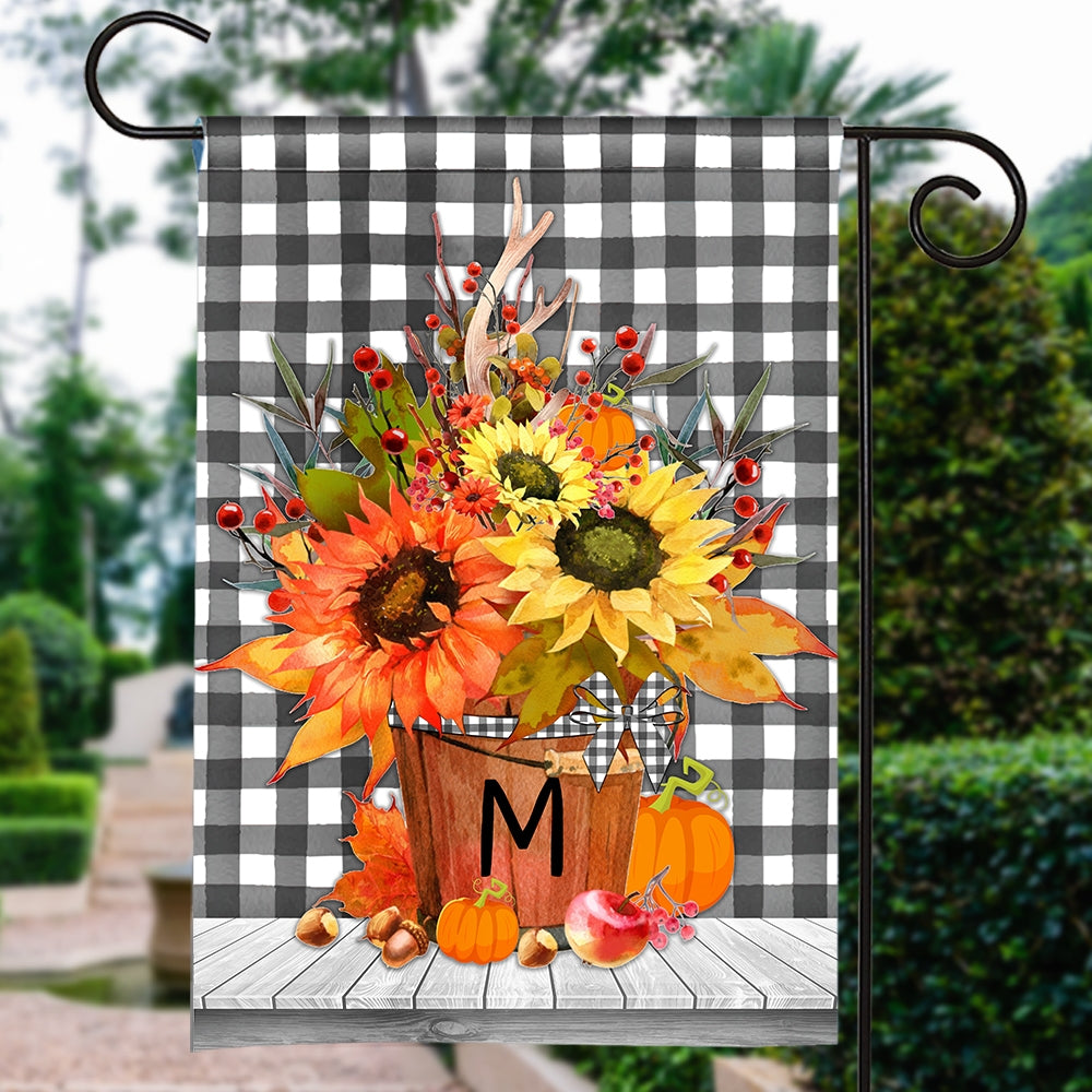 Personalized Autumn Arrangement Initial Letter Embroidered Monogram Flag | Teecentury.com