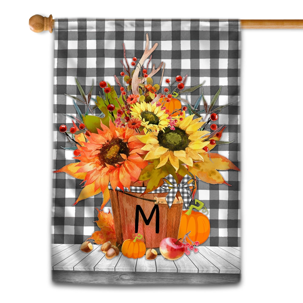Personalized Autumn Arrangement Initial Letter Embroidered Monogram Flag | Teecentury.com