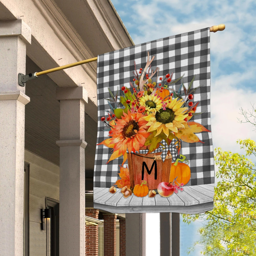 Personalized Autumn Arrangement Initial Letter Embroidered Monogram Flag | Teecentury.com