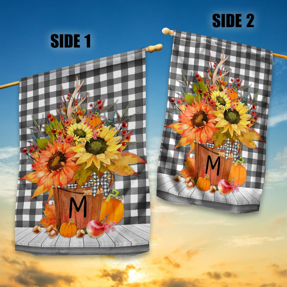 Personalized Autumn Arrangement Initial Letter Embroidered Monogram Flag | Teecentury.com