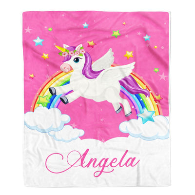 Personalized Baby Blanket Custom Name Magical Rainbow Unicorn For Girl Daughter Granddaughter Niece Birthday Christmas Customized Bed Fleece Throw Blanket | teecentury