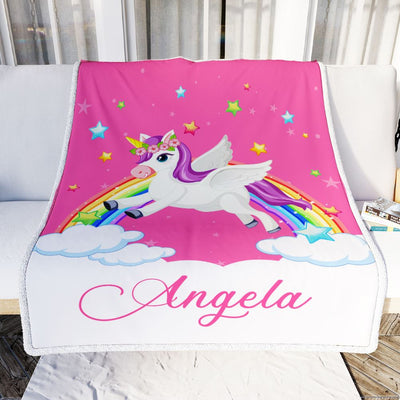 Personalized Baby Blanket Custom Name Magical Rainbow Unicorn For Girl Daughter Granddaughter Niece Birthday Christmas Customized Bed Fleece Throw Blanket | teecentury