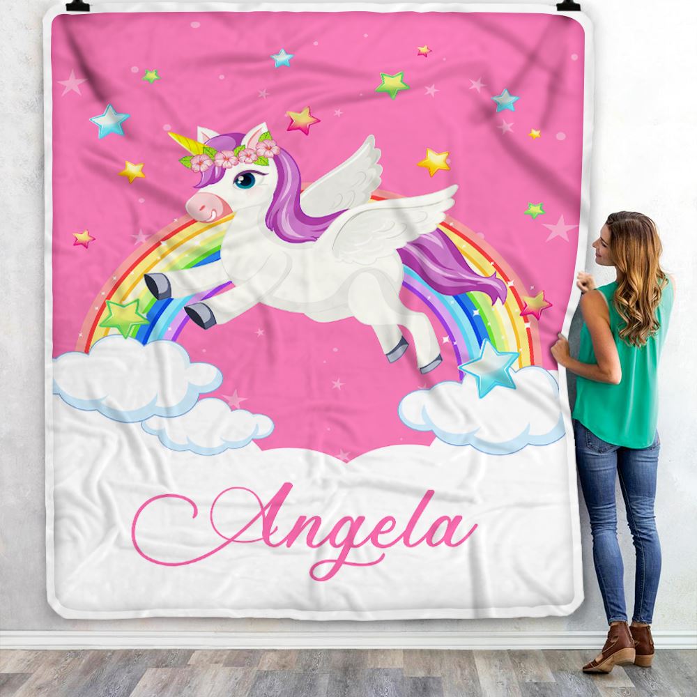 Personalized Baby Blanket Custom Name Magical Rainbow Unicorn For Girl Daughter Granddaughter Niece Birthday Christmas Customized Bed Fleece Throw Blanket | teecentury