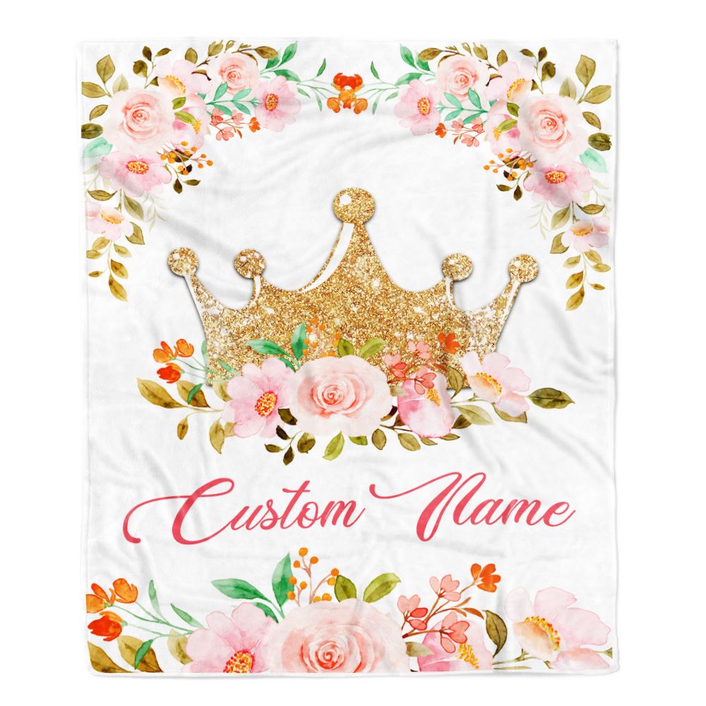Personalized Baby Blanket With Custom Name Newborn Flower Crown For Girl Daughter Niece Granddaughter Birthday Christmas Customized Bed Fleece Throw Blanket | teecentury