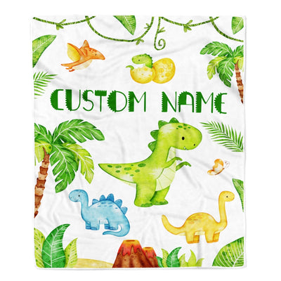 Personalized Baby Blanket With Name Custom For Baby Boy Cute Dinosaur Newborn Children Kids Son Grandson Nephew Birthday Christmas Customized Fleece Blanket Blanket | Teecentury.com