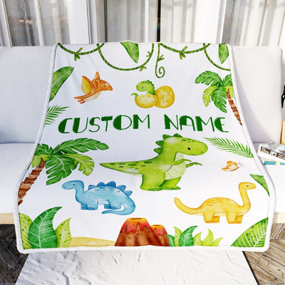 Personalized Baby Blanket With Name Custom For Baby Boy Cute Dinosaur Newborn Children Kids Son Grandson Nephew Birthday Christmas Customized Fleece Blanket Blanket | Teecentury.com