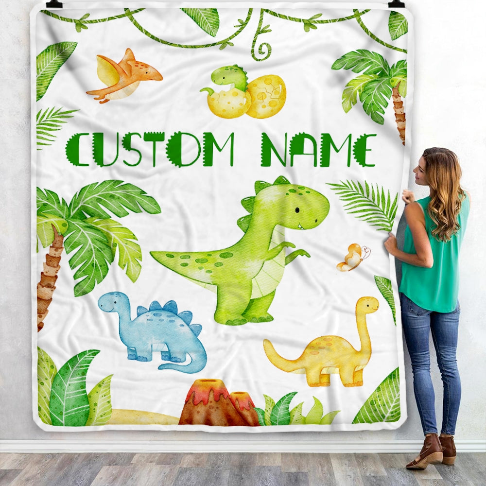 Personalized Baby Blanket With Name Custom For Baby Boy Cute Dinosaur Newborn Children Kids Son Grandson Nephew Birthday Christmas Customized Fleece Blanket Blanket | Teecentury.com