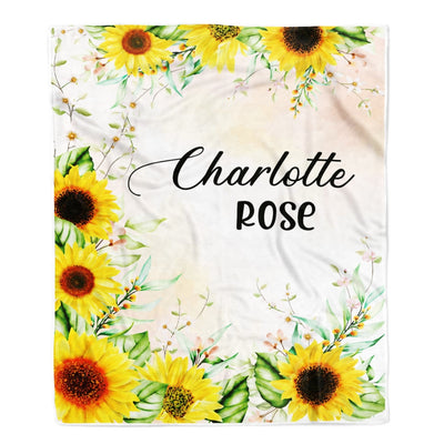 Personalized Baby Blanket With Name Custom For Girls Sunflower Baby Customized Cobijas Para Bebe Niña Daughter Granddaughter Niece Birthday Fleece Blanket Blanket | Teecentury.com