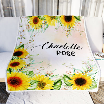 Personalized Baby Blanket With Name Custom For Girls Sunflower Baby Customized Cobijas Para Bebe Niña Daughter Granddaughter Niece Birthday Fleece Blanket Blanket | Teecentury.com