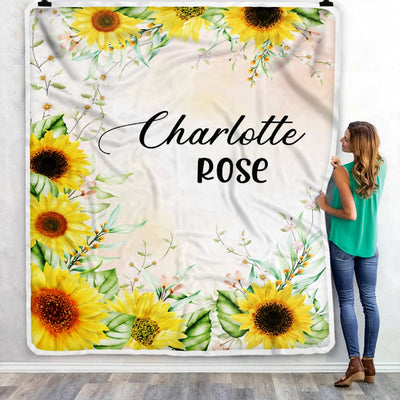 Personalized Baby Blanket With Name Custom For Girls Sunflower Baby Customized Cobijas Para Bebe Niña Daughter Granddaughter Niece Birthday Fleece Blanket Blanket | Teecentury.com