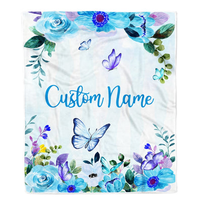 Personalized Baby Blanket With Name For Girl Butterfly Purle Flower Baby Girl Kid Daughter Granddaughter Niece Birthday Customized Christmas Fleece Blanket Blanket | Teecentury.com
