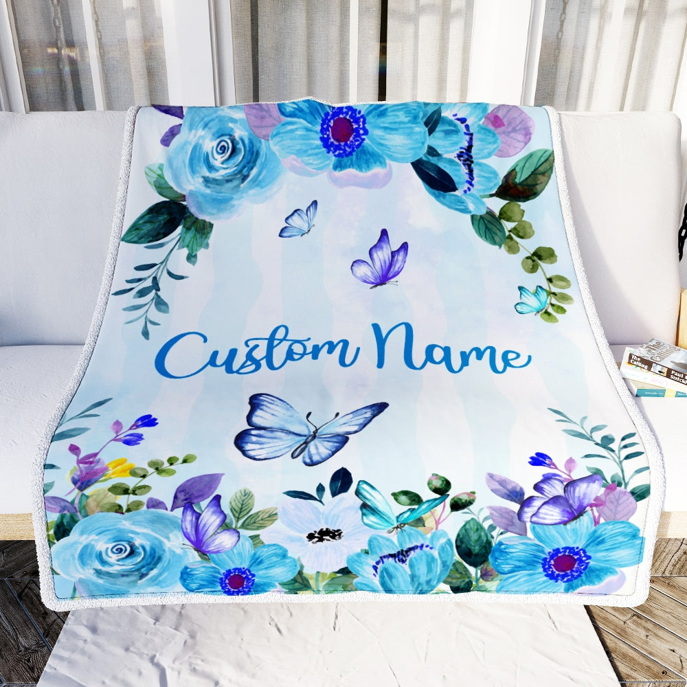 Personalized Baby Blanket With Name For Girl Butterfly Purle Flower Baby Girl Kid Daughter Granddaughter Niece Birthday Customized Christmas Fleece Blanket Blanket | Teecentury.com