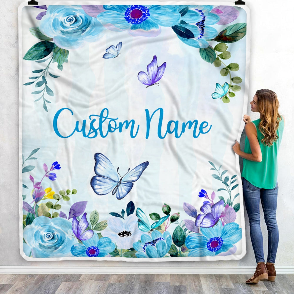 Personalized Baby Blanket With Name For Girl Butterfly Purle Flower Baby Girl Kid Daughter Granddaughter Niece Birthday Customized Christmas Fleece Blanket Blanket | Teecentury.com