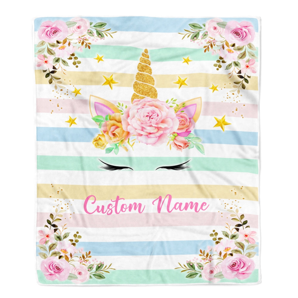 Personalized Baby Blanket With Name For Girl Unicron Baby Girl Flower Kid Children Daughter Granddaughter Niece Birthday Customized Christmas Fleece Blanket Blanket | Teecentury.com