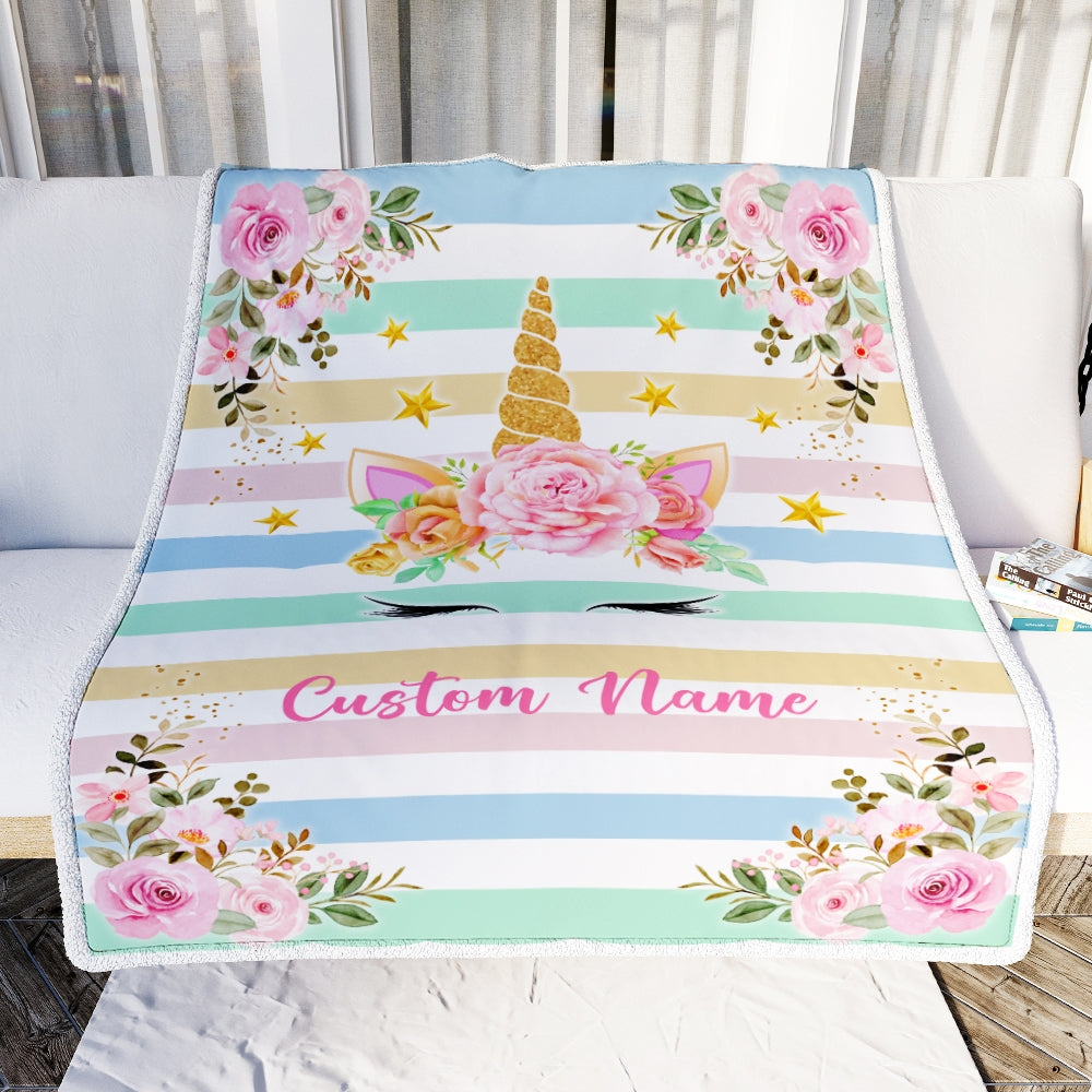 Personalized Baby Blanket With Name For Girl Unicron Baby Girl Flower Kid Children Daughter Granddaughter Niece Birthday Customized Christmas Fleece Blanket Blanket | Teecentury.com