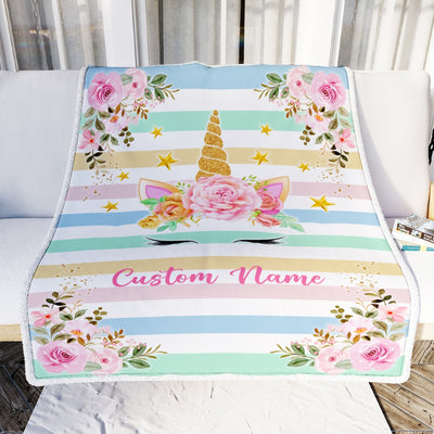 Personalized Baby Blanket With Name For Girl Unicron Baby Girl Flower Kid Children Daughter Granddaughter Niece Birthday Customized Christmas Fleece Blanket Blanket | Teecentury.com