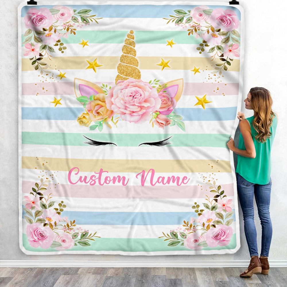 Personalized Baby Blanket With Name For Girl Unicron Baby Girl Flower Kid Children Daughter Granddaughter Niece Birthday Customized Christmas Fleece Blanket Blanket | Teecentury.com