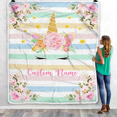 Personalized Baby Blanket With Name For Girl Unicron Baby Girl Flower Kid Children Daughter Granddaughter Niece Birthday Customized Christmas Fleece Blanket Blanket | Teecentury.com
