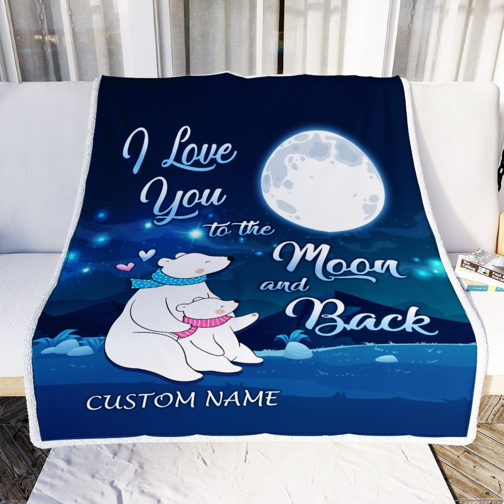 Personalized Baby Blanket With Name I Love You To The Moon Polar Bears Newborn Son Daughter Niece Granddaughter Birthday Christmas Customized Fleece Blanket Blanket | Teecentury.com