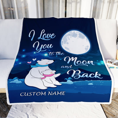 Personalized Baby Blanket With Name I Love You To The Moon Polar Bears Newborn Son Daughter Niece Granddaughter Birthday Christmas Customized Fleece Blanket Blanket | Teecentury.com