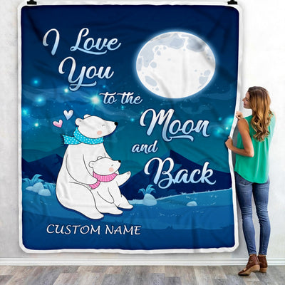 Personalized Baby Blanket With Name I Love You To The Moon Polar Bears Newborn Son Daughter Niece Granddaughter Birthday Christmas Customized Fleece Blanket Blanket | Teecentury.com