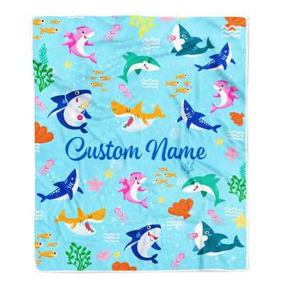 Personalized Baby Blanket for Baby Boys Girls With Custom Name Cute Lovely Shark Kids Newborn Daughter Granddaughter Niece Birthday Bed Fleece Throw Blanket | teecentury