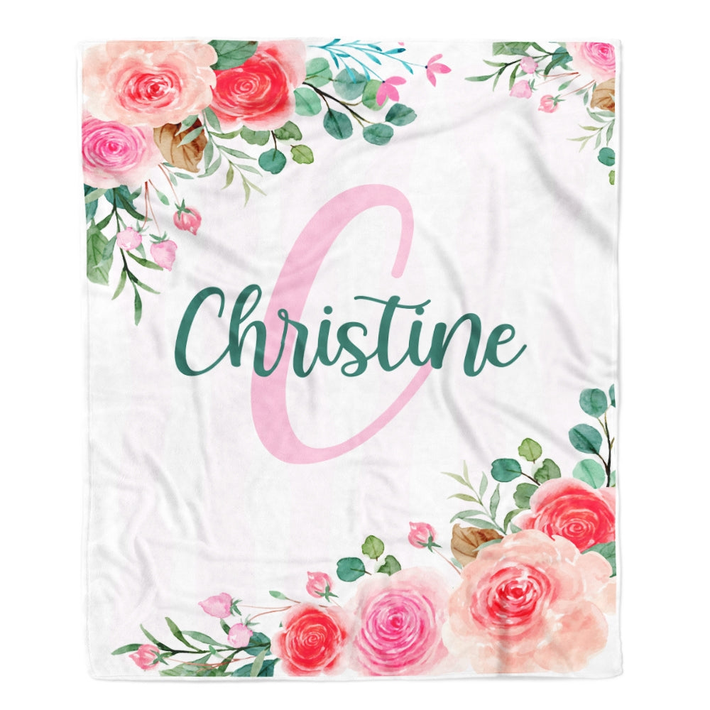 Personalized Baby Blankets for Girls with Name Pink Flower Floral Custom Baby Blankets Girls Daughter Granddaughter Niece Birthday Christmas Fleece Blanket Blanket | Teecentury.com