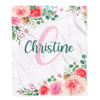 Personalized Baby Blankets for Girls with Name Pink Flower Floral Custom Baby Blankets Girls Daughter Granddaughter Niece Birthday Christmas Fleece Blanket Blanket | Teecentury.com