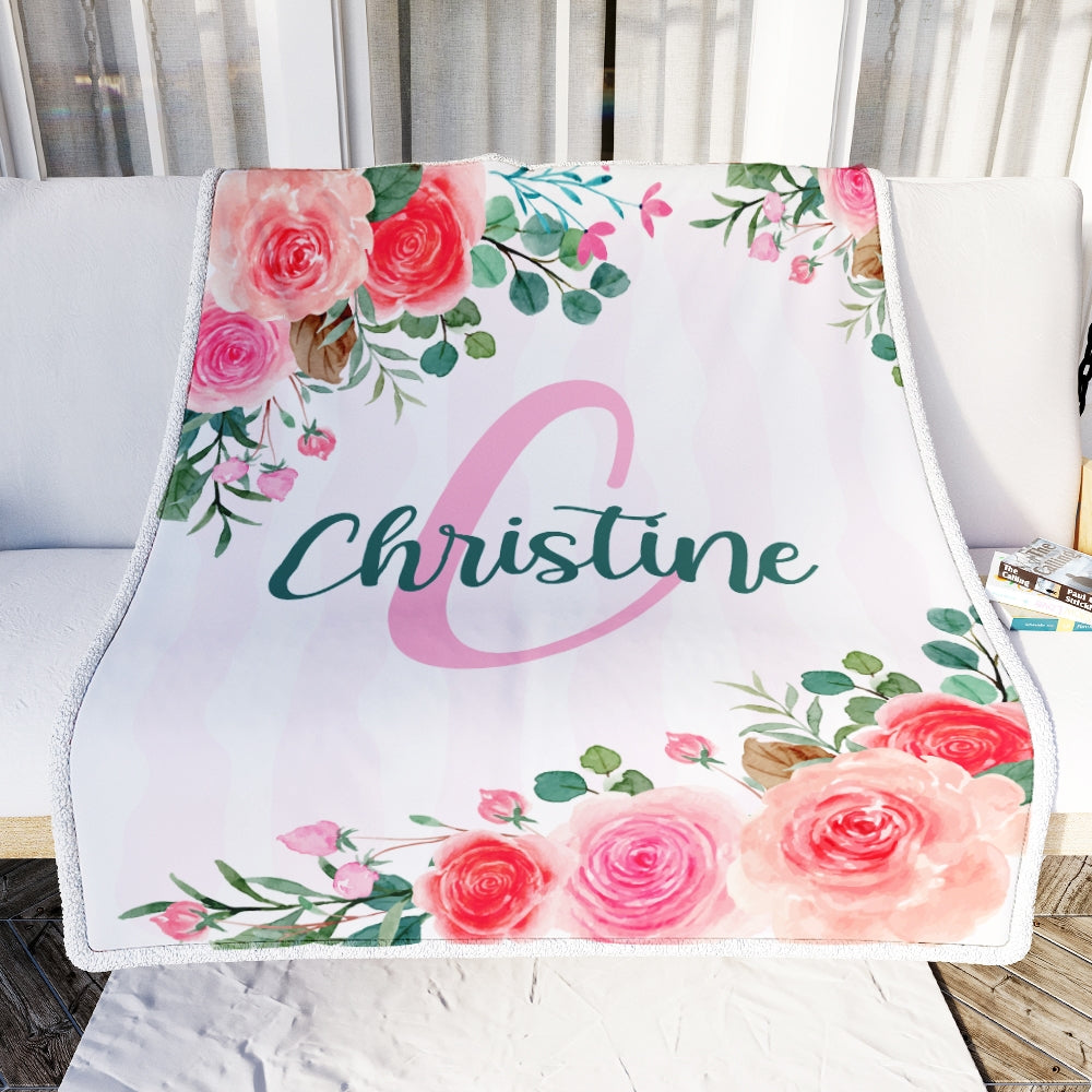 Personalized Baby Blankets for Girls with Name Pink Flower Floral Custom Baby Blankets Girls Daughter Granddaughter Niece Birthday Christmas Fleece Blanket Blanket | Teecentury.com
