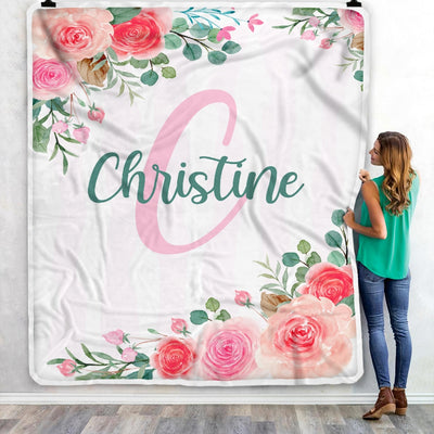 Personalized Baby Blankets for Girls with Name Pink Flower Floral Custom Baby Blankets Girls Daughter Granddaughter Niece Birthday Christmas Fleece Blanket Blanket | Teecentury.com