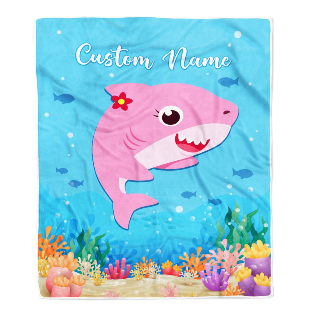 Personalized Baby Girl Blanket Cute Shark Design for Kids Newborn