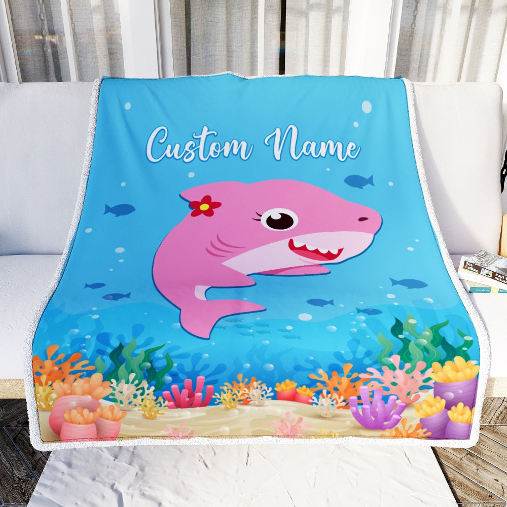 Personalized Baby Girl Blanket Cute Shark Design for Kids Newborn Daughter Granddaughter Niece From Mom Aunt Birthday Customized Christmas Fleece Blanket Blanket | Teecentury.com
