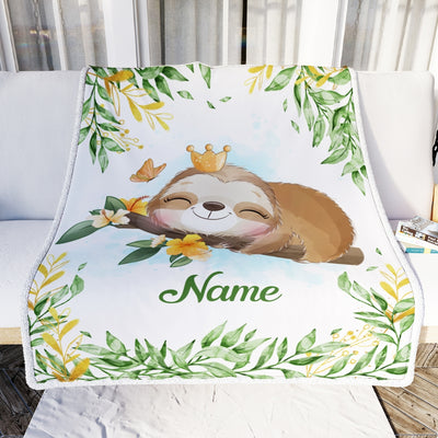 Personalized Baby Girl Blanket Cute Sloths Design For Kids Newborn Daughter Granddaughter Niece From Mom Aunt Birthday Christmas Customized Fleece Blanket Blanket | Teecentury.com