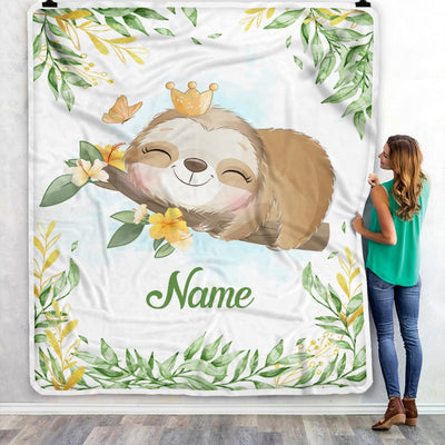 Personalized Baby Girl Blanket Cute Sloths Design For Kids Newborn Daughter Granddaughter Niece From Mom Aunt Birthday Christmas Customized Fleece Blanket Blanket | Teecentury.com