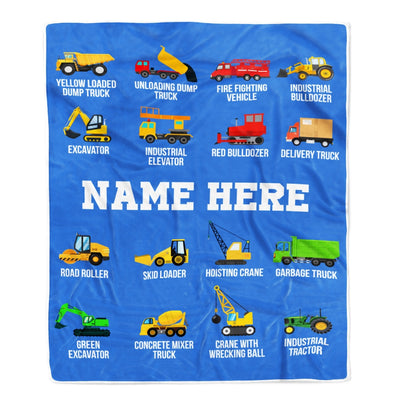 Personalized Baby Name Blanket Dump Truck Bulldozer Construction Tractor Firetruck Boy Kids Son Grandson Nephew Birthday Christmas Customized Fleece Blanket Blanket | Teecentury.com
