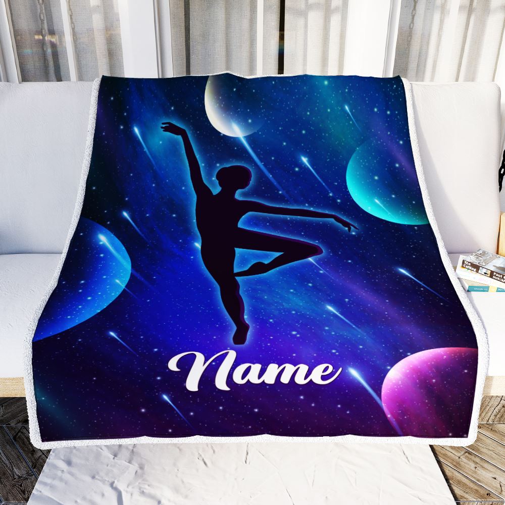 Personalized Ballet Dance Yoga Blanket Galaxy Custom With Name For Daughter Niece Granddaughter Birthday Graduation Christmas Customized Bed Fleece Blanket | teecentury