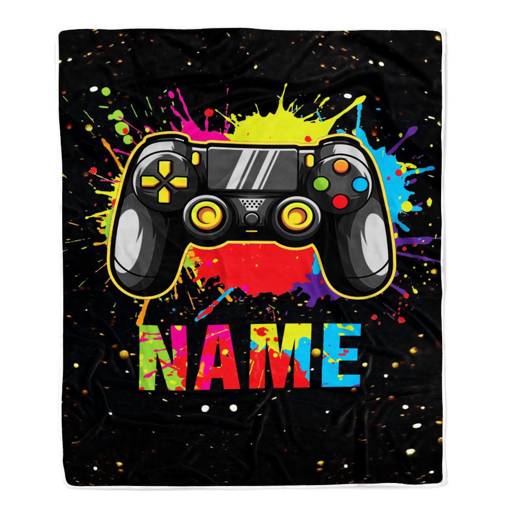 Personalized Bedding Gaming Blanket Custom Name Dark Colorful Gamer Blanket for Boys Kids Teen Son Husband Men Women Birthday Christmas Fleece Throw Blanket | teecentury