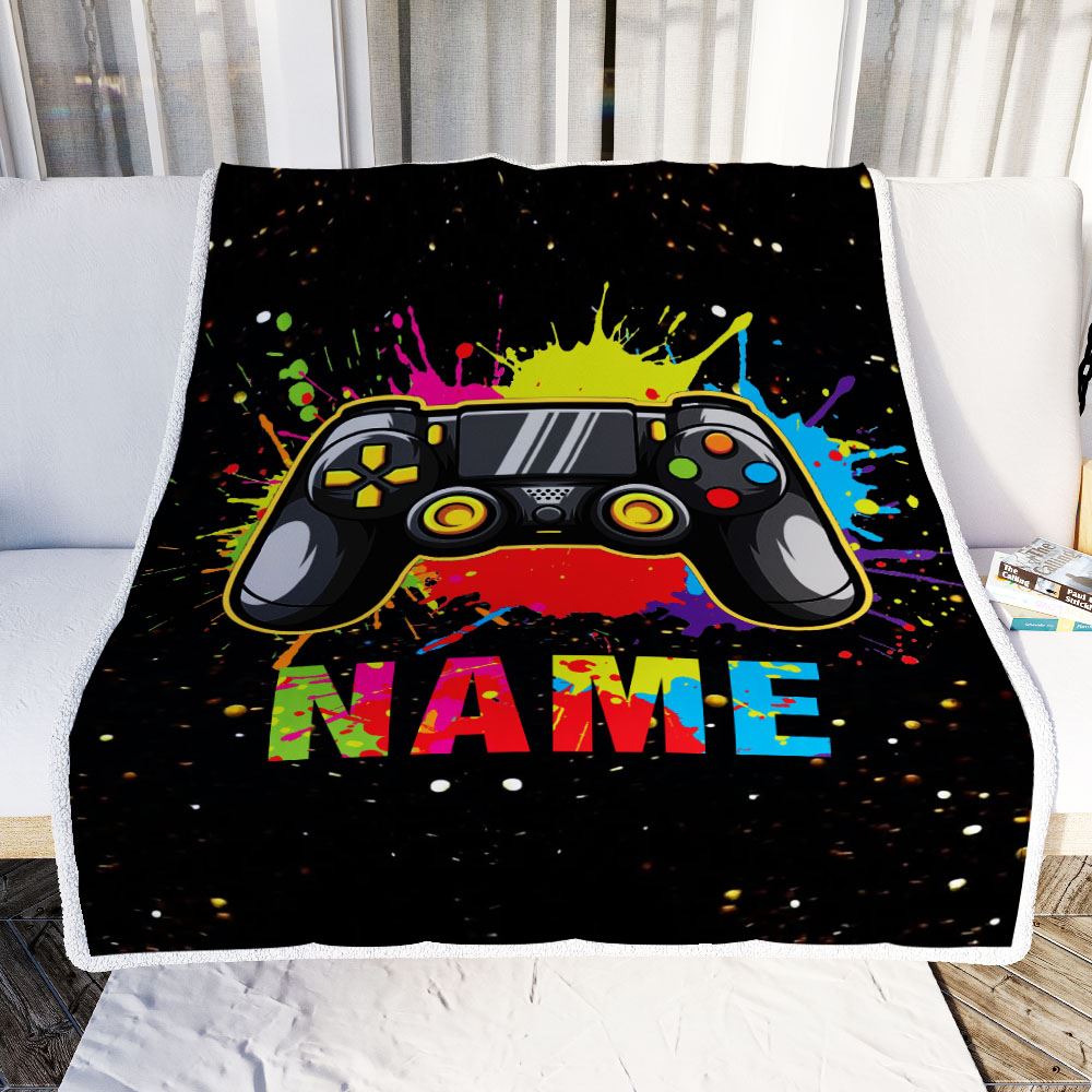 Personalized Bedding Gaming Blanket Custom Name Dark Colorful Gamer Blanket for Boys Kids Teen Son Husband Men Women Birthday Christmas Fleece Throw Blanket | teecentury