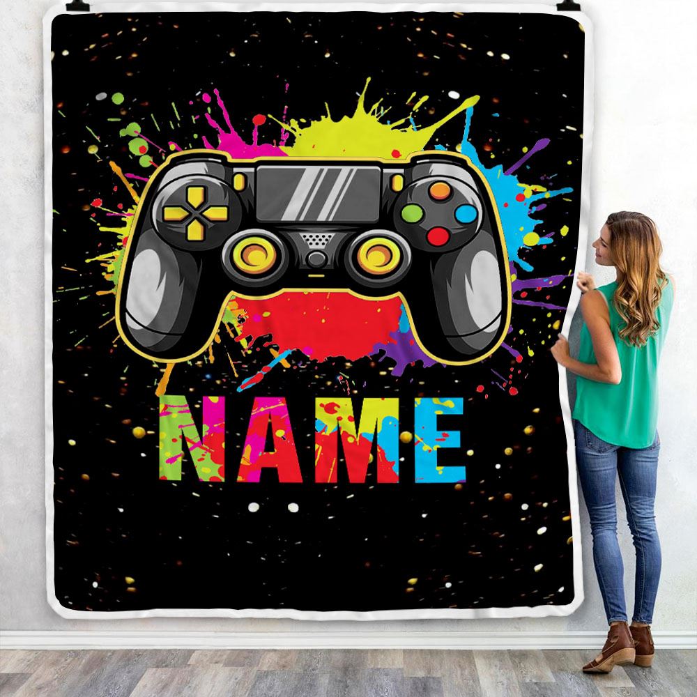 Personalized Bedding Gaming Blanket Custom Name Dark Colorful Gamer Blanket for Boys Kids Teen Son Husband Men Women Birthday Christmas Fleece Throw Blanket | teecentury