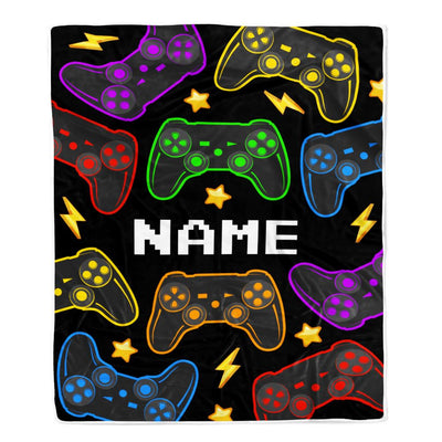 Personalized Bedding Gaming Blanket Name Dark Color Video Game Controller Gamer Blanket for Boys Kids Son Men Women Birthday Christmas Fleece Throw Blanket | teecentury