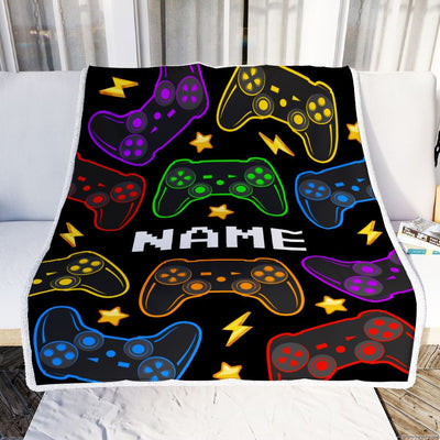 Personalized Bedding Gaming Blanket Name Dark Color Video Game Controller Gamer Blanket for Boys Kids Son Men Women Birthday Christmas Fleece Throw Blanket | teecentury