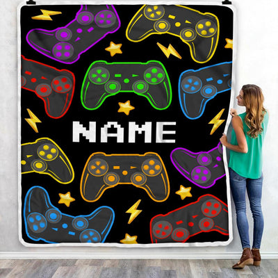 Personalized Bedding Gaming Blanket Name Dark Color Video Game Controller Gamer Blanket for Boys Kids Son Men Women Birthday Christmas Fleece Throw Blanket | teecentury