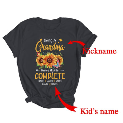 Personalized Being A Grandma Makes My Life Complete Custom Grandkids Name Mothers Day Birthday Christmas Shirt & Tank Top | Custom | teecentury