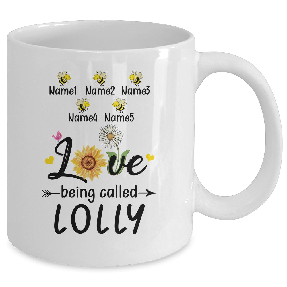 Personalized Being Called Lolly Custom With Grandkids Name Sunflower Mothers Day Birthday Christmas Mug | teecentury