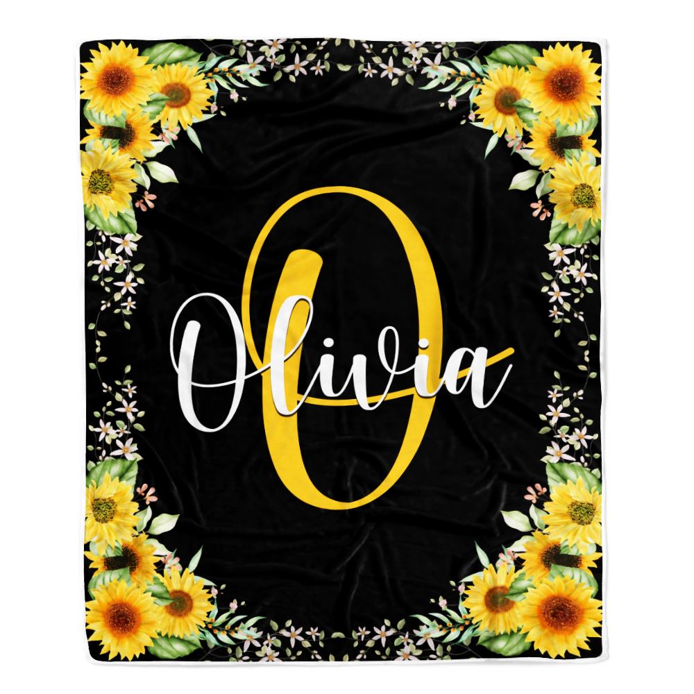Personalized Custom Baby Blanket With Name For Girls Monogra With Sunflower For Kids Daughter Granddaughter Niece Birthday Christmas Bed Fleece Throw Blanket | teecentury