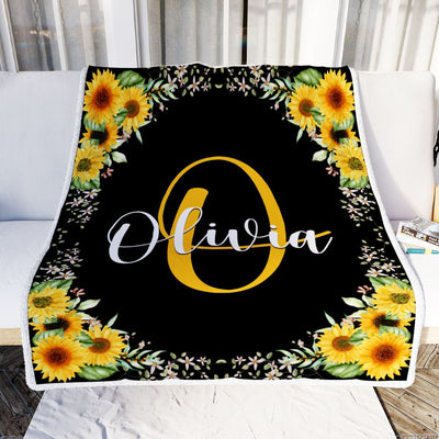Personalized Custom Baby Blanket With Name For Girls Monogra With Sunflower For Kids Daughter Granddaughter Niece Birthday Christmas Bed Fleece Throw Blanket | teecentury